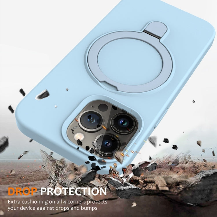 For iPhone 16 Pro Liquid Silicone MagSafe Magnetic Phone Case with Ring Holder(Sky Blue) by buy2fix