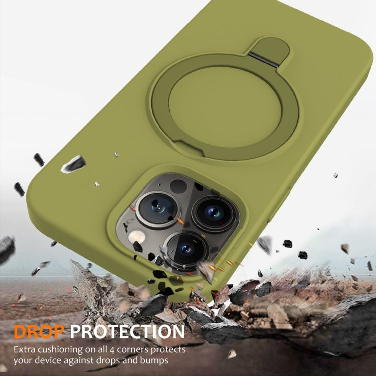 For iPhone 16 Pro Liquid Silicone MagSafe Magnetic Phone Case with Ring Holder(Willow Green) by buy2fix