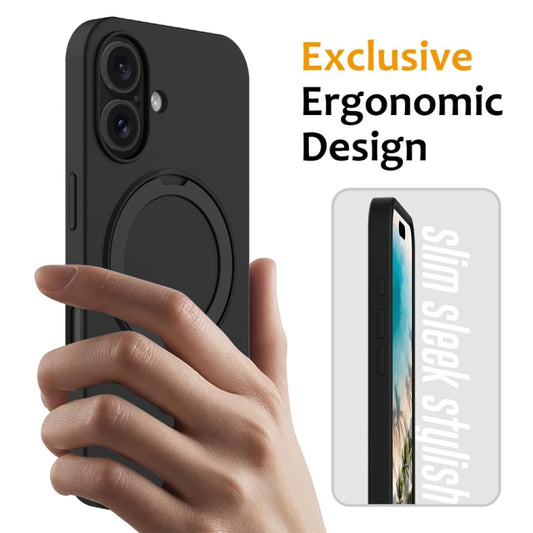 For iPhone 16 Plus Liquid Silicone MagSafe Magnetic Phone Case with Ring Holder(Black) by buy2fix