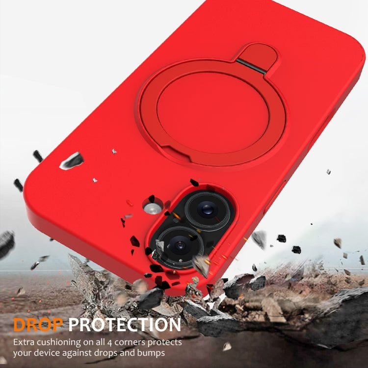 For iPhone 16 Plus Liquid Silicone MagSafe Magnetic Phone Case with Ring Holder(Red) by buy2fix