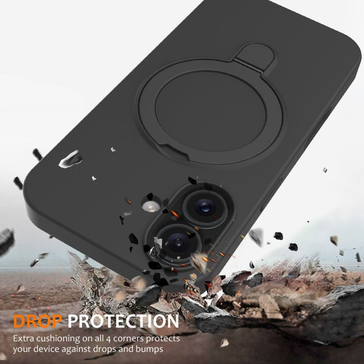 For iPhone 16 Plus Liquid Silicone MagSafe Magnetic Phone Case with Ring Holder(Carbon Black) by buy2fix