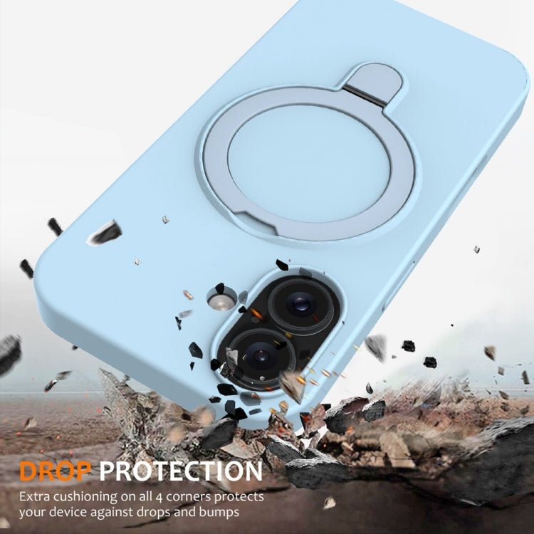 For iPhone 16 Plus Liquid Silicone MagSafe Magnetic Phone Case with Ring Holder(Sky Blue) by buy2fix