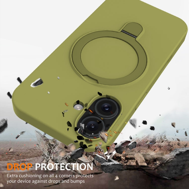 For iPhone 16 Plus Liquid Silicone MagSafe Magnetic Phone Case with Ring Holder(Willow Green) by buy2fix