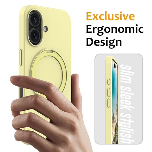 For iPhone 16 Liquid Silicone MagSafe Magnetic Phone Case with Ring Holder(Yellow) by buy2fix