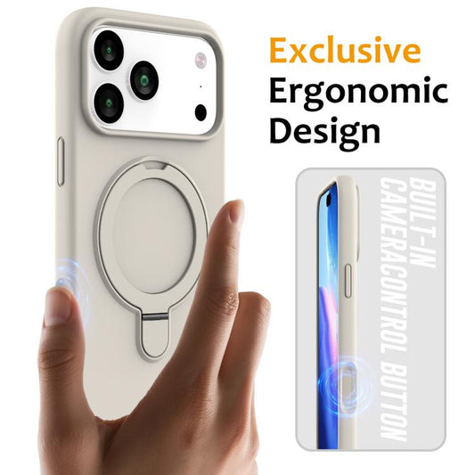 For iPhone 17 Pro Max Liquid Silicone MagSafe Magnetic Phone Case with Ring Holder(Antique White) - iPhone 17 Pro Max Cases by buy2fix | Online Shopping UK | buy2fix