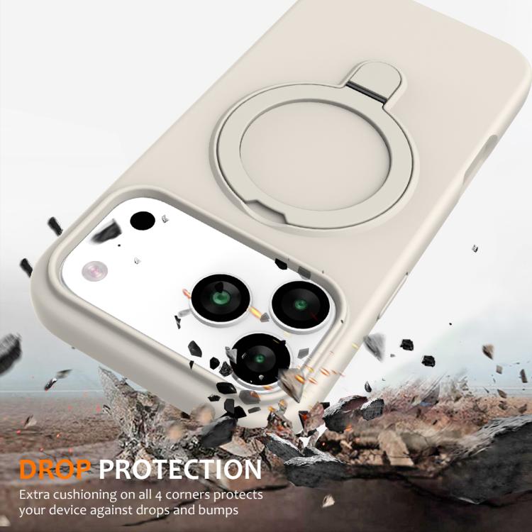 For iPhone 17 Pro Max Liquid Silicone MagSafe Magnetic Phone Case with Ring Holder(Antique White) - iPhone 17 Pro Max Cases by buy2fix | Online Shopping UK | buy2fix
