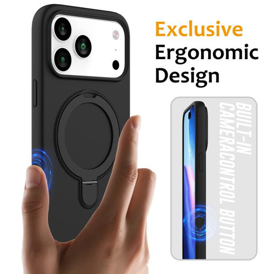For iPhone 17 Pro Max Liquid Silicone MagSafe Magnetic Phone Case with Ring Holder(Black) - iPhone 17 Pro Max Cases by buy2fix | Online Shopping UK | buy2fix