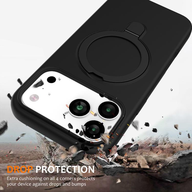 For iPhone 17 Pro Max Liquid Silicone MagSafe Magnetic Phone Case with Ring Holder(Black) - iPhone 17 Pro Max Cases by buy2fix | Online Shopping UK | buy2fix