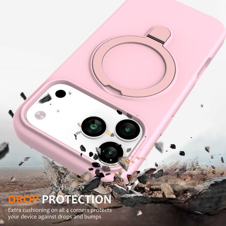For iPhone 17 Pro Max Liquid Silicone MagSafe Magnetic Phone Case with Ring Holder(Grey Pink) - iPhone 17 Pro Max Cases by buy2fix | Online Shopping UK | buy2fix