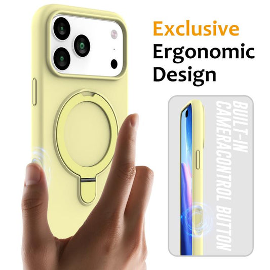 For iPhone 17 Pro Max Liquid Silicone MagSafe Magnetic Phone Case with Ring Holder(Yellow) - iPhone 17 Pro Max Cases by buy2fix | Online Shopping UK | buy2fix