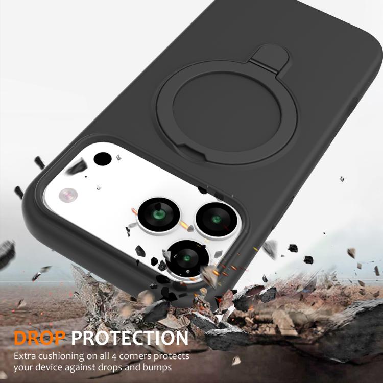 For iPhone 17 Pro Max Liquid Silicone MagSafe Magnetic Phone Case with Ring Holder(Carbon Black) - iPhone 17 Pro Max Cases by buy2fix | Online Shopping UK | buy2fix