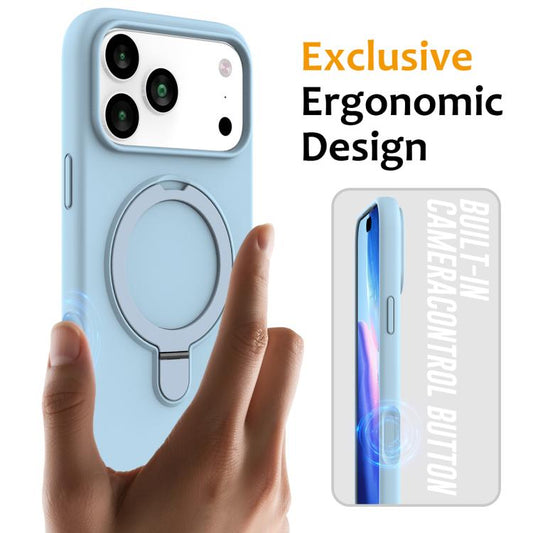 For iPhone 17 Pro Max Liquid Silicone MagSafe Magnetic Phone Case with Ring Holder(Sky Blue) - iPhone 17 Pro Max Cases by buy2fix | Online Shopping UK | buy2fix