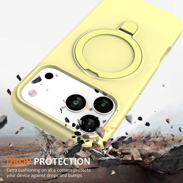 For iPhone 17 Pro Liquid Silicone MagSafe Magnetic Phone Case with Ring Holder(Yellow) - iPhone 17 Pro Cases by buy2fix | Online Shopping UK | buy2fix