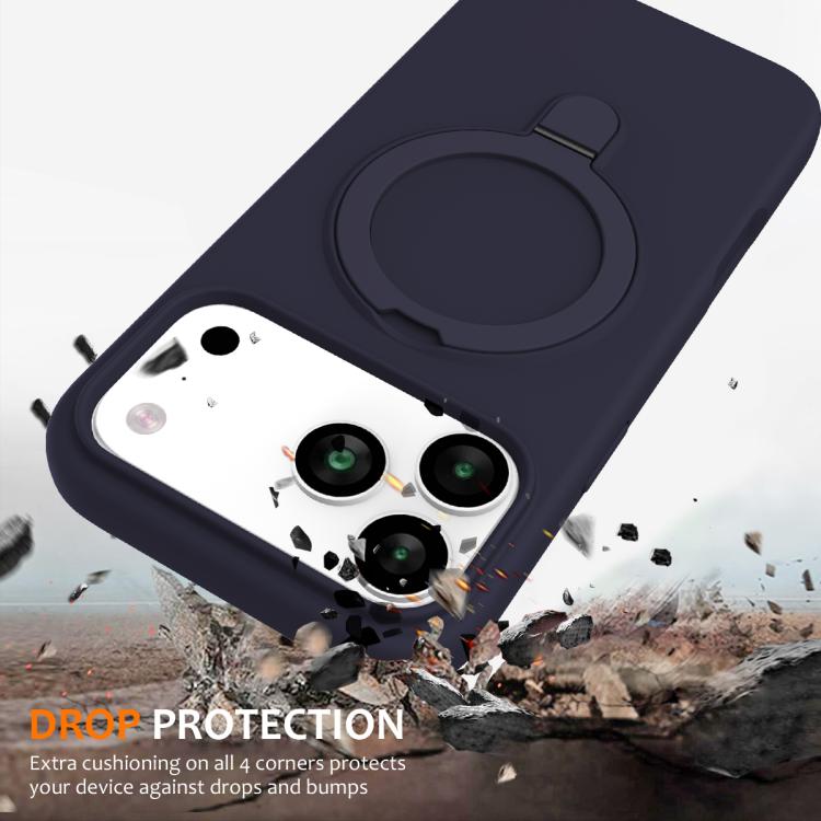 For iPhone 17 Pro Liquid Silicone MagSafe Magnetic Phone Case with Ring Holder(Midnight Blue) - iPhone 17 Pro Cases by buy2fix | Online Shopping UK | buy2fix