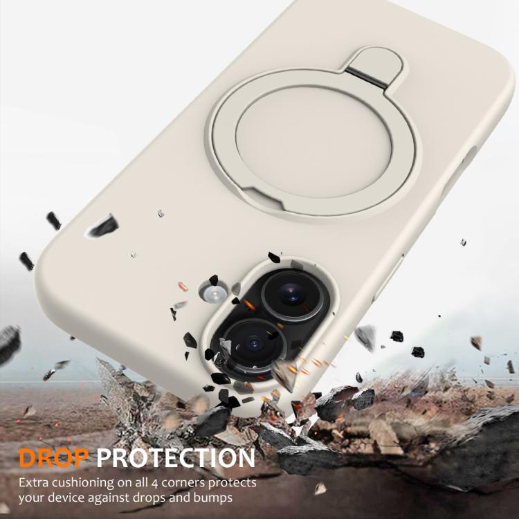 For iPhone 17 Liquid Silicone MagSafe Magnetic Phone Case with Ring Holder(Antique White) - iPhone 17 Cases by buy2fix | Online Shopping UK | buy2fix