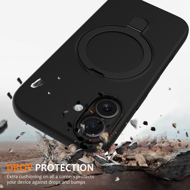 For iPhone 17 Liquid Silicone MagSafe Magnetic Phone Case with Ring Holder(Black) - iPhone 17 Cases by buy2fix | Online Shopping UK | buy2fix