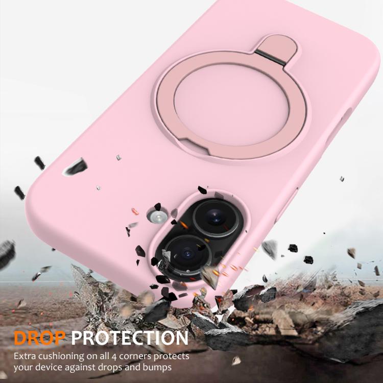 For iPhone 17 Liquid Silicone MagSafe Magnetic Phone Case with Ring Holder(Grey Pink) - iPhone 17 Cases by buy2fix | Online Shopping UK | buy2fix