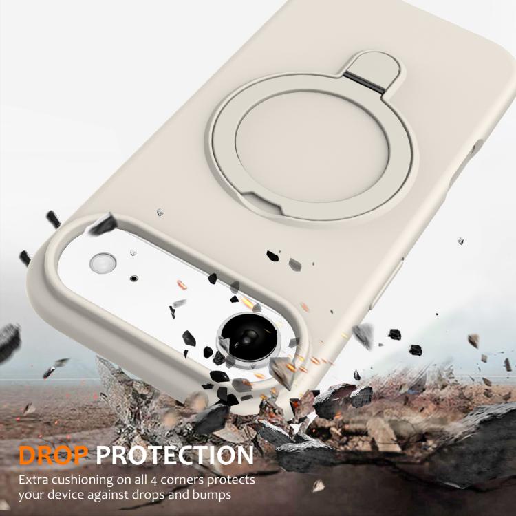 For iPhone Air Liquid Silicone MagSafe Magnetic Phone Case with Ring Holder(Antique White) - iPhone Air Cases by buy2fix | Online Shopping UK | buy2fix