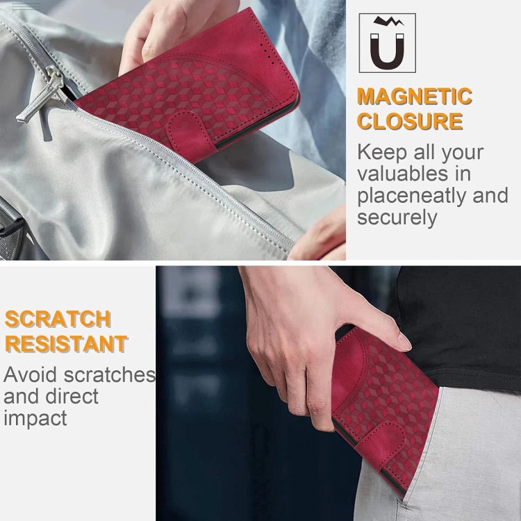 For iPhone 16e YX0060 Elephant Head Embossed Phone Leather Case with Lanyard(Rose Red) by buy2fix