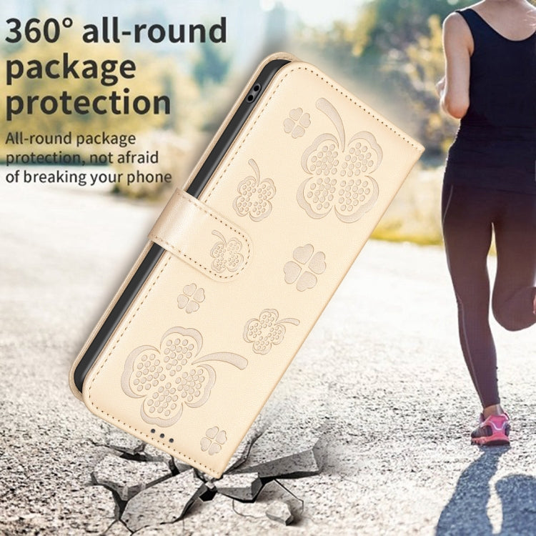 For iPhone 16 Pro Four-leaf Embossed Leather Phone Case(Gold) by buy2fix