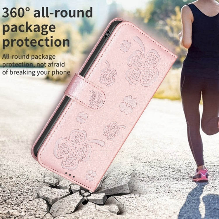 For iPhone 16 Four-leaf Embossed Leather Phone Case(Pink) by buy2fix