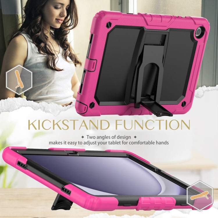 For Samsung Galaxy Tab A9+ Silicone Hydric PC Tablet Case with Shoulder Strap & Holder(Rose Red) - Galaxy Tab A9+ by buy2fix | Online Shopping UK | buy2fix