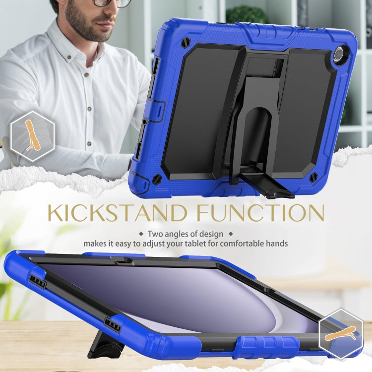 For Samsung Galaxy Tab A9+ Silicone Hydric PC Tablet Case with Shoulder Strap & Holder(Dark Blue) - Galaxy Tab A9+ by buy2fix | Online Shopping UK | buy2fix