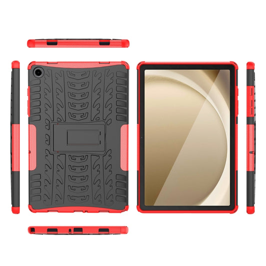 For Samsung Galaxy Tab A9+ / Tab A11+ Tire Texture TPU + PC Tablet Case with Holder(Red) by buy2fix