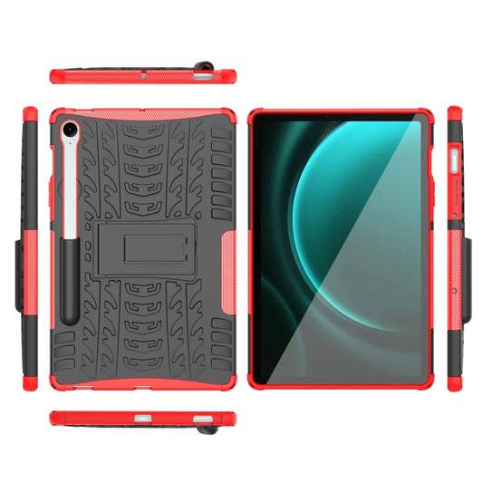 For Samsung Galaxy Tab S9 FE / S10 FE Tire Texture TPU + PC Tablet Case with Holder(Red) by buy2fix