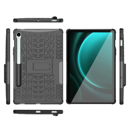 For Samsung Galaxy Tab S9 FE / S10 FE Tire Texture TPU + PC Tablet Case with Holder(Black) by buy2fix