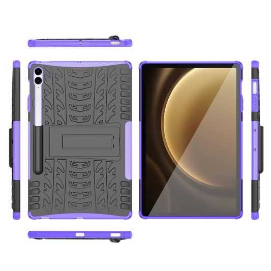 For Samsung Galaxy Tab S9 FE+ Tire Texture TPU + PC Tablet Case with Holder(Purple) by buy2fix