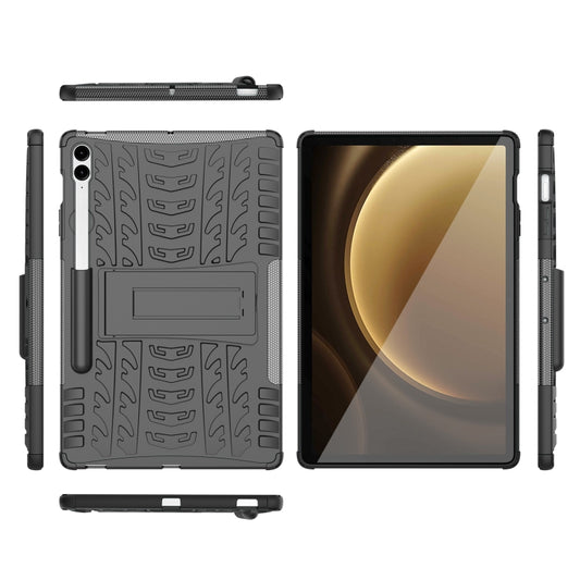 For Samsung Galaxy Tab S9 FE+ Tire Texture TPU + PC Tablet Case with Holder(Black) by buy2fix