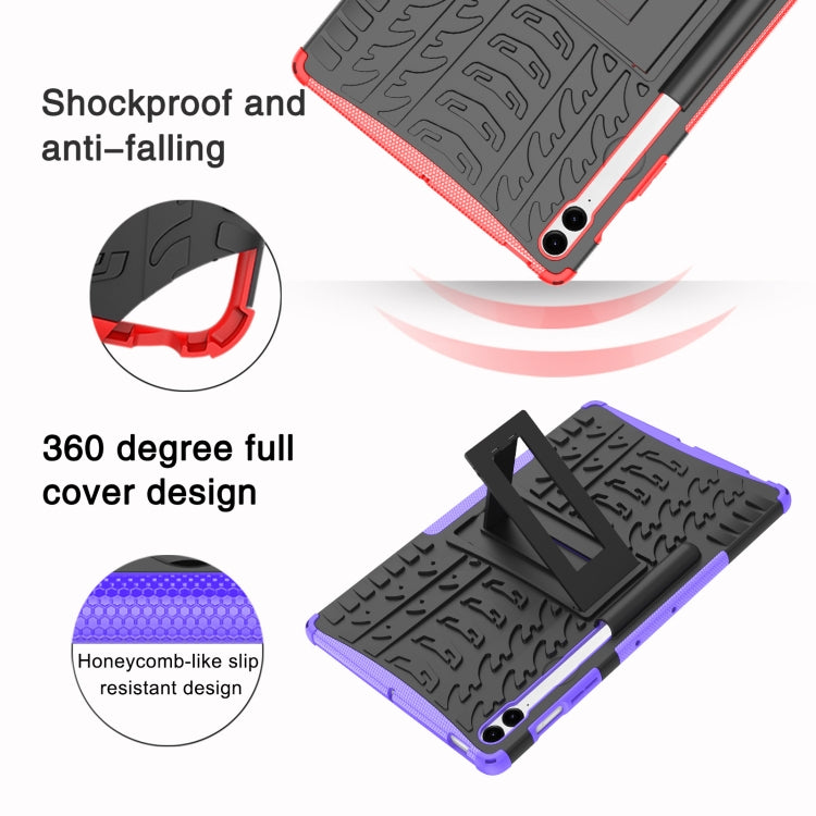 For Samsung Galaxy Tab S9 FE+ Tire Texture TPU + PC Tablet Case with Holder(Black) by buy2fix