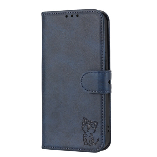 For Google Pixel 9 Embossed Happy Cat Pattern Flip Leather Phone Case(Blue) by buy2fix