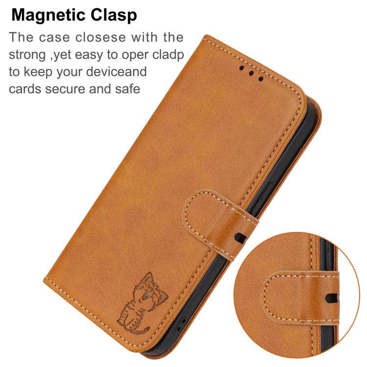 For Google Pixel 10 / 10 Pro Embossed Happy Cat Pattern Flip Leather Phone Case(Yellow) - Google Cases by buy2fix | Online Shopping UK | buy2fix