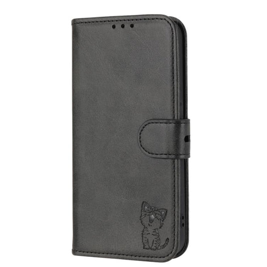 For Google Pixel 10 / 10 Pro Embossed Happy Cat Pattern Flip Leather Phone Case(Black) - Google Cases by buy2fix | Online Shopping UK | buy2fix