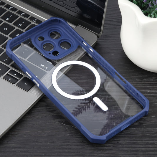 For iPhone 16 Pro Colorful Two-Color Lens Film MagSafe Magnetic Horn Acrylic+TPU Case(Blue) by buy2fix