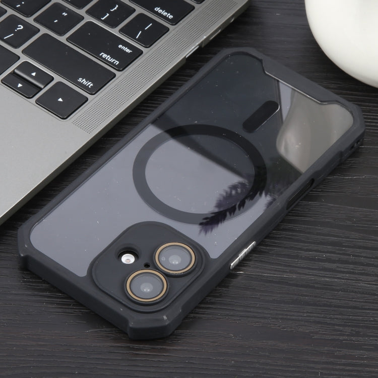 For iPhone 16 Colorful Two-Color Lens Film MagSafe Magnetic Horn Acrylic+TPU Case(Black) by buy2fix