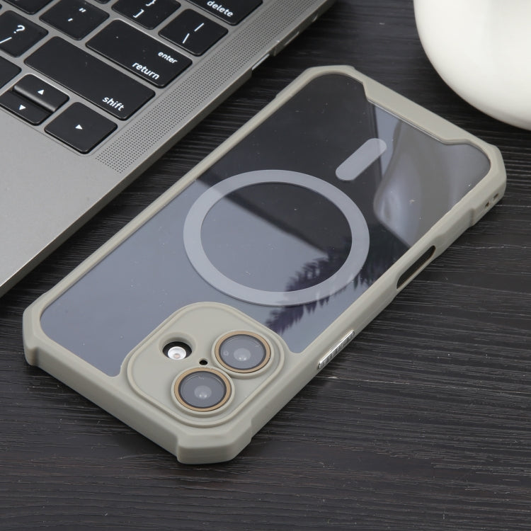 For iPhone 16 Colorful Two-Color Lens Film MagSafe Magnetic Horn Acrylic+TPU Case(Grey) by buy2fix