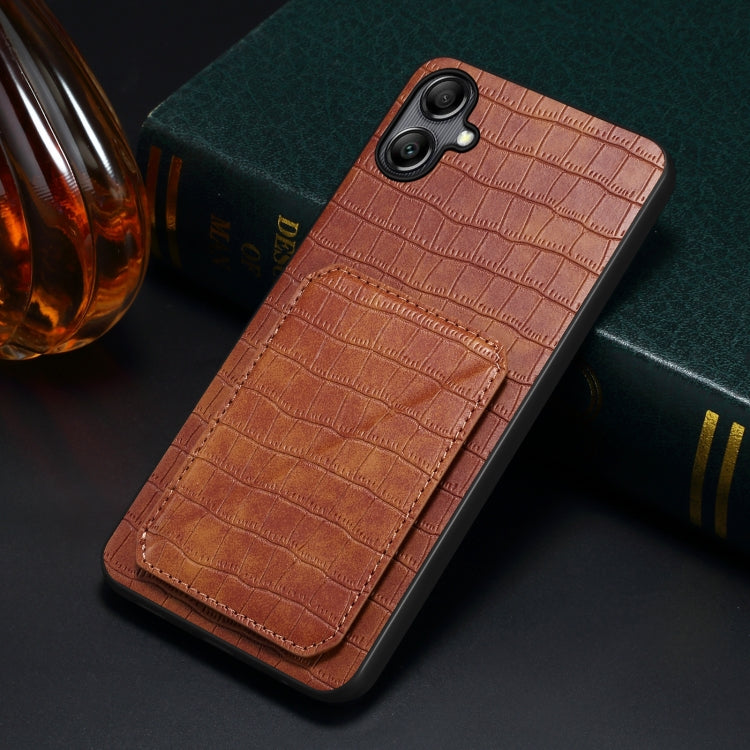 For Samsung Galaxy A05 Denior Imitation Crocodile Leather Back Phone Case with Holder(Brown) by Denior