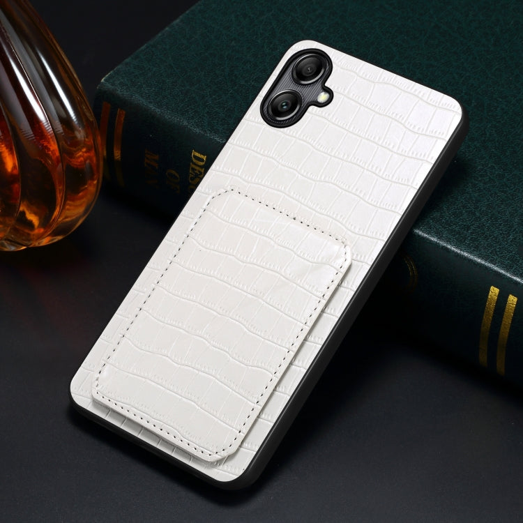 For Samsung Galaxy A23 4G /5G Denior Imitation Crocodile Leather Back Phone Case with Holder(White) by Denior