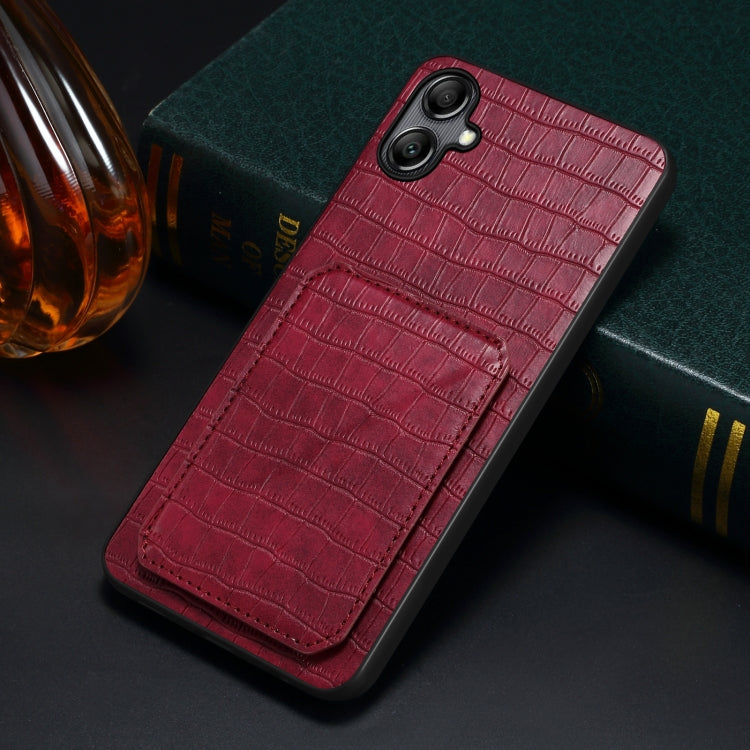 For Samsung Galaxy A51 5G Denior Imitation Crocodile Leather Back Phone Case with Holder(Rose Red) by Denior