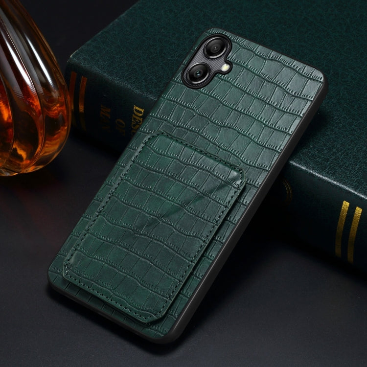 For Samsung Galaxy A52 4G / 5G Denior Imitation Crocodile Leather Back Phone Case with Holder(Green) by Denior