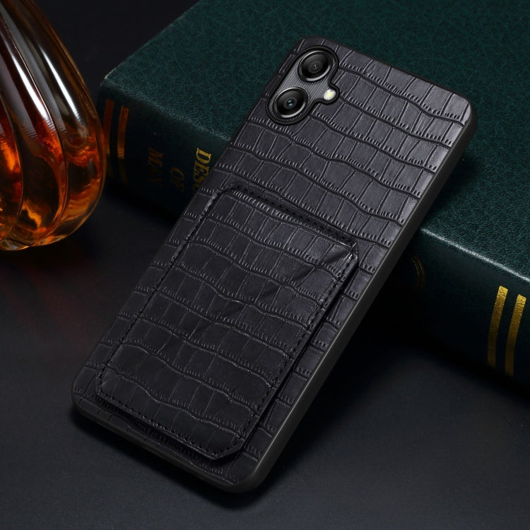 For Samsung Galaxy A70 Denior Imitation Crocodile Leather Back Phone Case with Holder(Black) by Denior