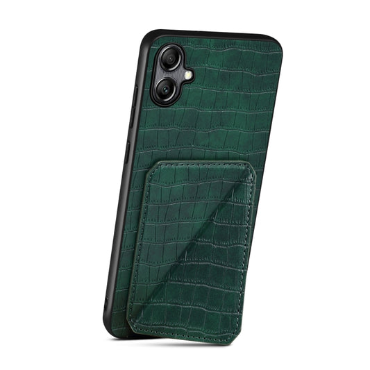For Samsung Galaxy S21 FE 5G Denior Imitation Crocodile Leather Back Phone Case with Holder(Green) by Denior