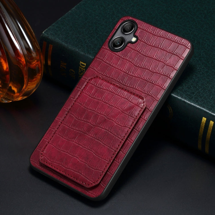 For Samsung Galaxy S23 Ultra 5G Denior Imitation Crocodile Leather Back Phone Case with Holder(Rose Red) by Denior