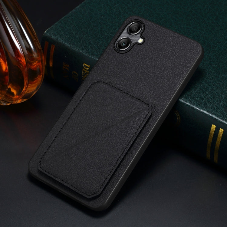 For Samsung Galaxy A14 5G / 4G Denior Imitation Calf Leather Back Phone Case with Holder(Black) by Denior