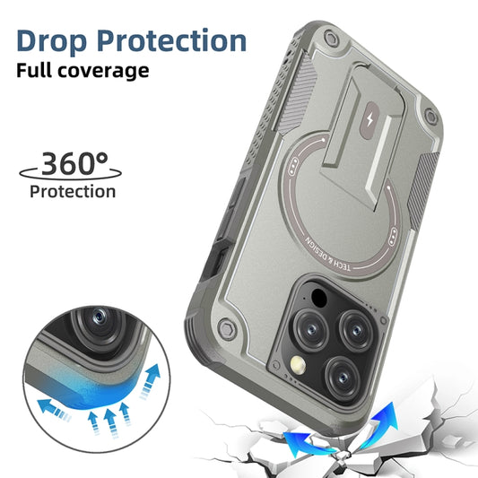 For iPhone 14 Armor Magsafe Holder PC Hybrid TPU Phone Case(Grey) by buy2fix