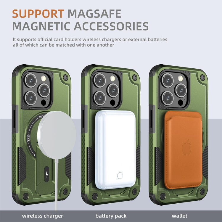 For iPhone 14 Armor Magsafe Holder PC Hybrid TPU Phone Case(Army Green) by buy2fix