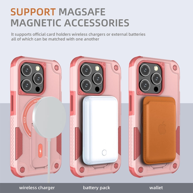 For iPhone 13 Pro Max Armor Magsafe Holder PC Hybrid TPU Phone Case(Pink) by buy2fix